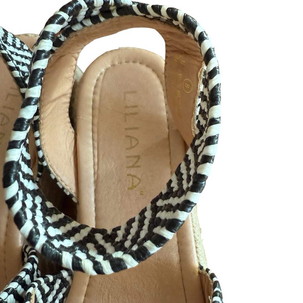 Liliana Black & White Chevron Woven Strap Platform Espadrille Sandals Size 8 - Picture 6 of 9